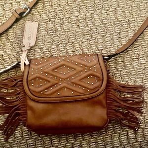 Boho Purse silver studs & fringe NWT